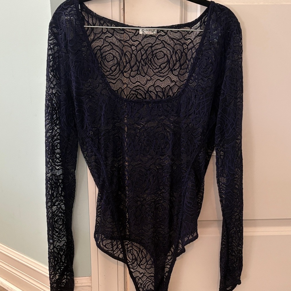 Free People Navy Lace Bodysuit
